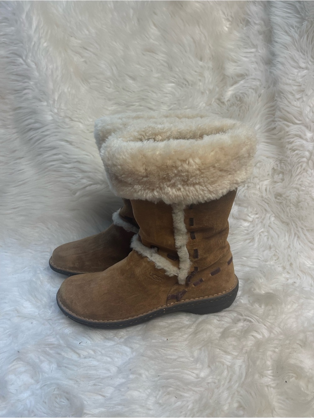 UGG AUSTRALIA ELIJO 5674 CHESTNUT LEATHER SUEDE SHEEPSKIN BOOTS SIZE 8
